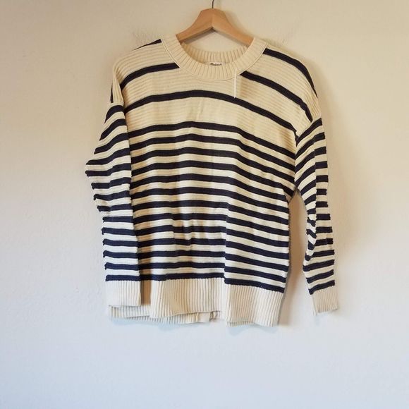 Madewell Sweaters - Madewell Women's XS Extra Small Greensboro Button-Back Sweater NC680 Blue Ivory